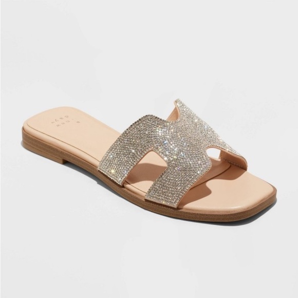 Women's Nina Rhinestone Flat Sandals - A New Day™ Silver new - Picture 1 of 7